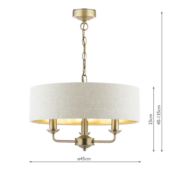 (image for) Laura Ashley Sorrento 3 Light Shadelier Matt Antique Brass With Natural Shade